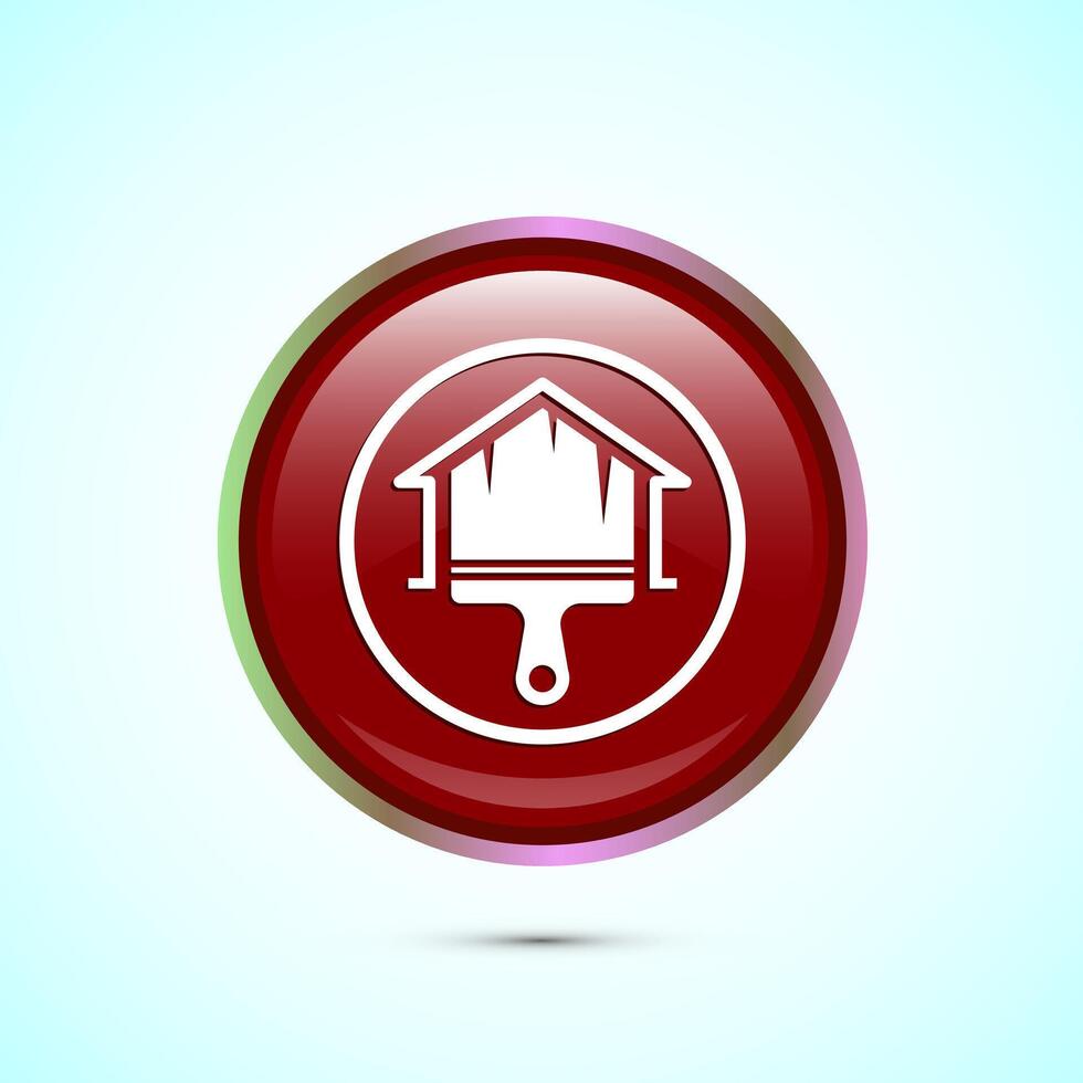 Home painting icon design illustration. House painting sign symbol for apps and websites. Red color round button design vector