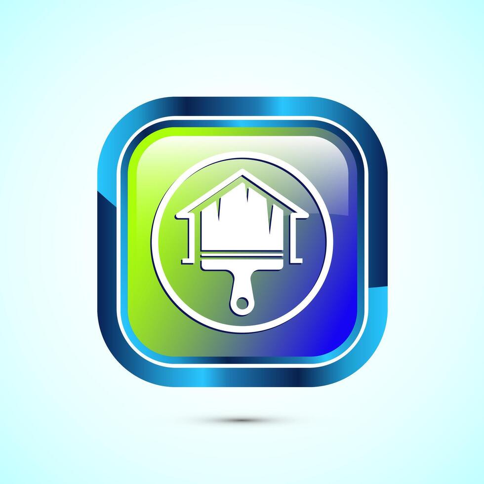 Home painting icon design illustration. House painting sign symbol for apps and websites. Glossy square button design vector