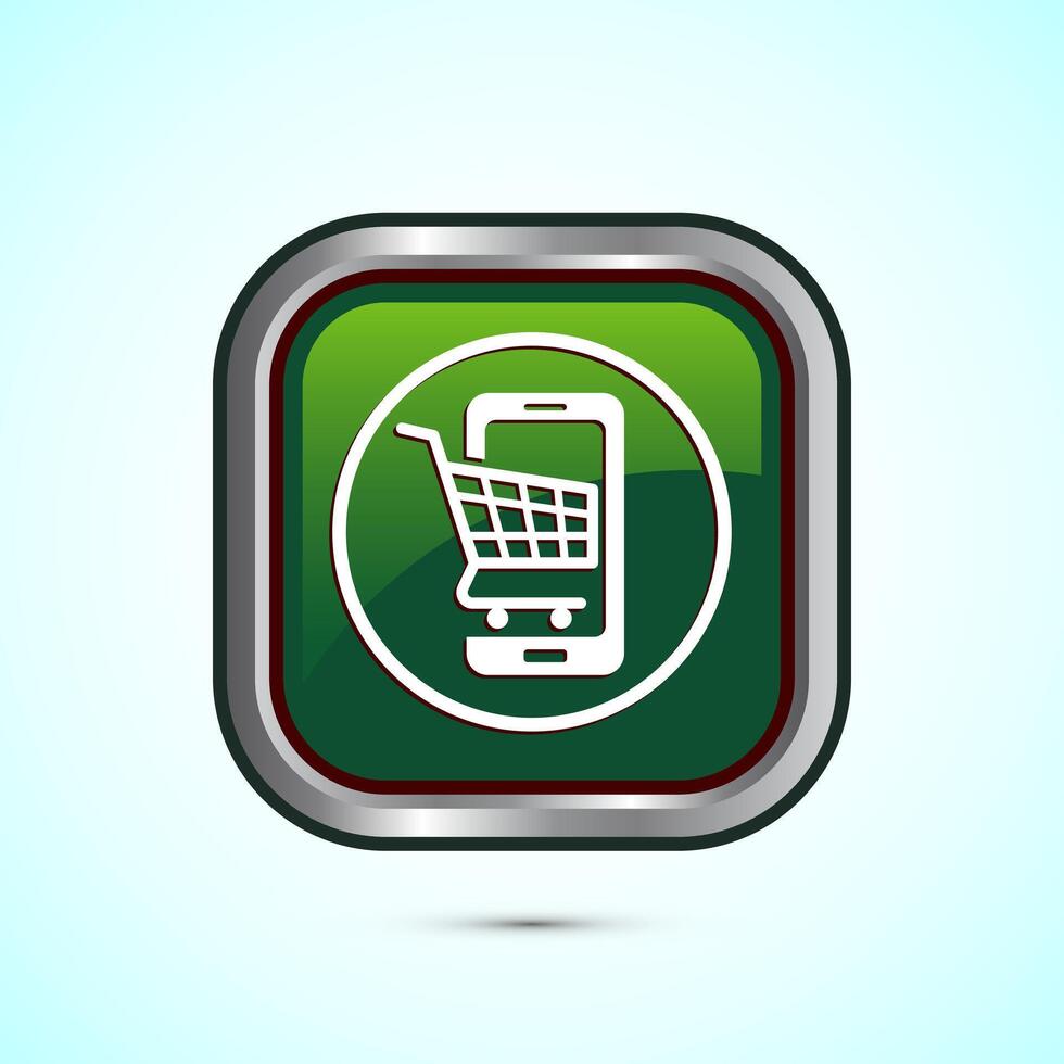 Online shopping icon design illustration. Shopping symbol for apps and websites. Green color square button design vector