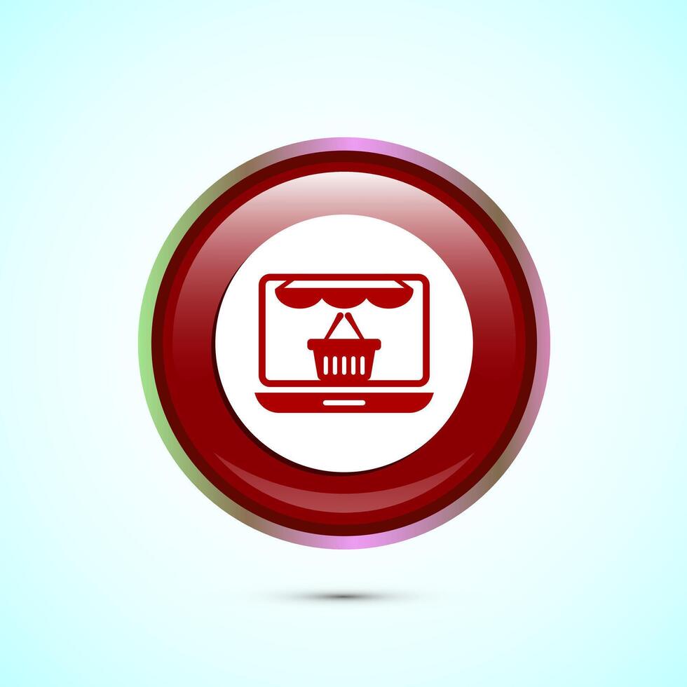 Online shopping icon design illustration. Shopping symbol for apps and websites. Red color round button design vector