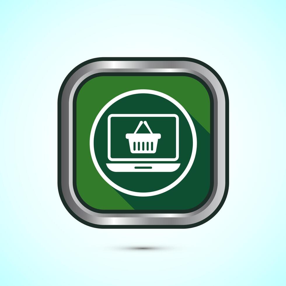 Online shopping icon design illustration. Shopping symbol for apps and websites. Green shadow button design vector