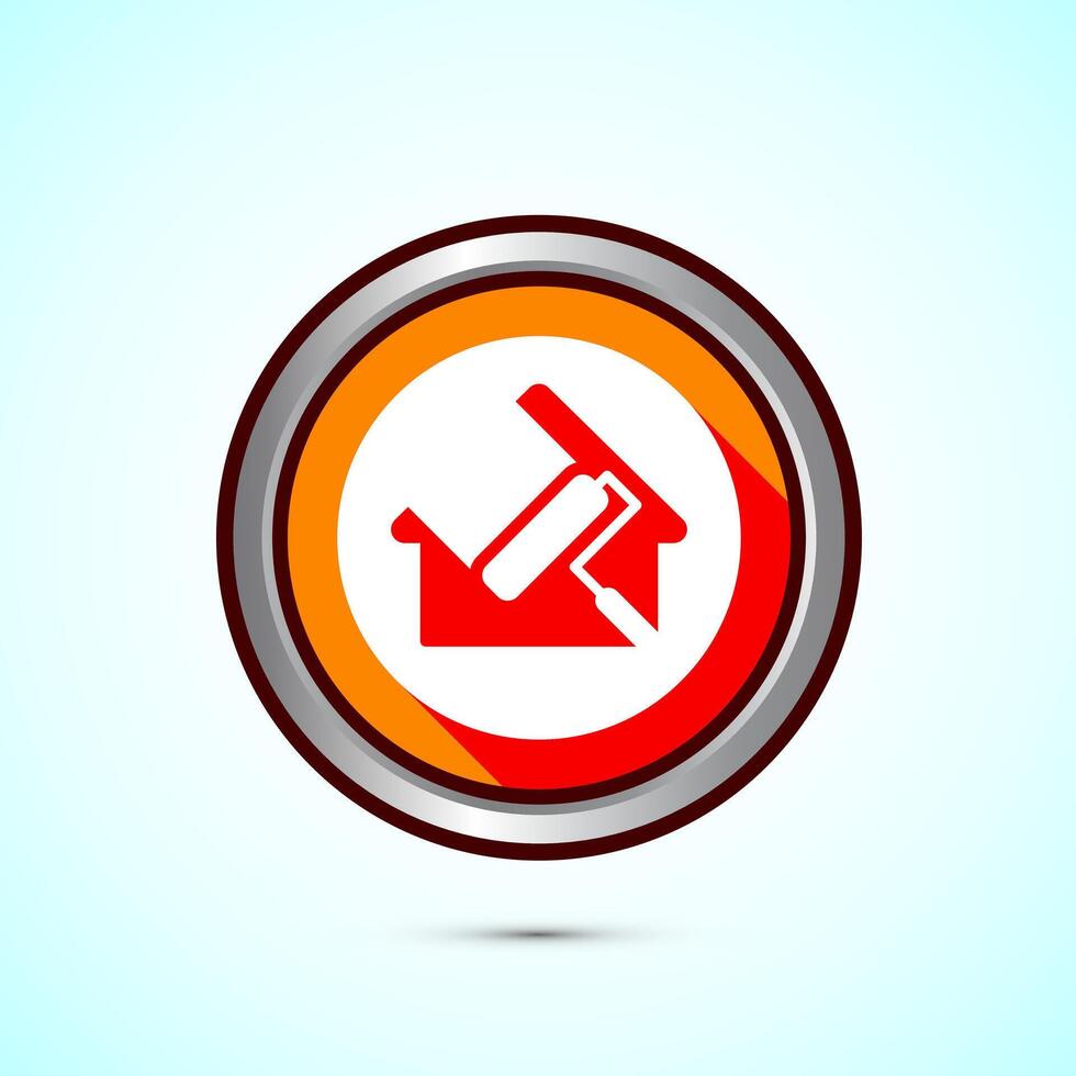 Home painting icon design illustration. House painting sign symbol for apps and websites. Orange shadow button design vector