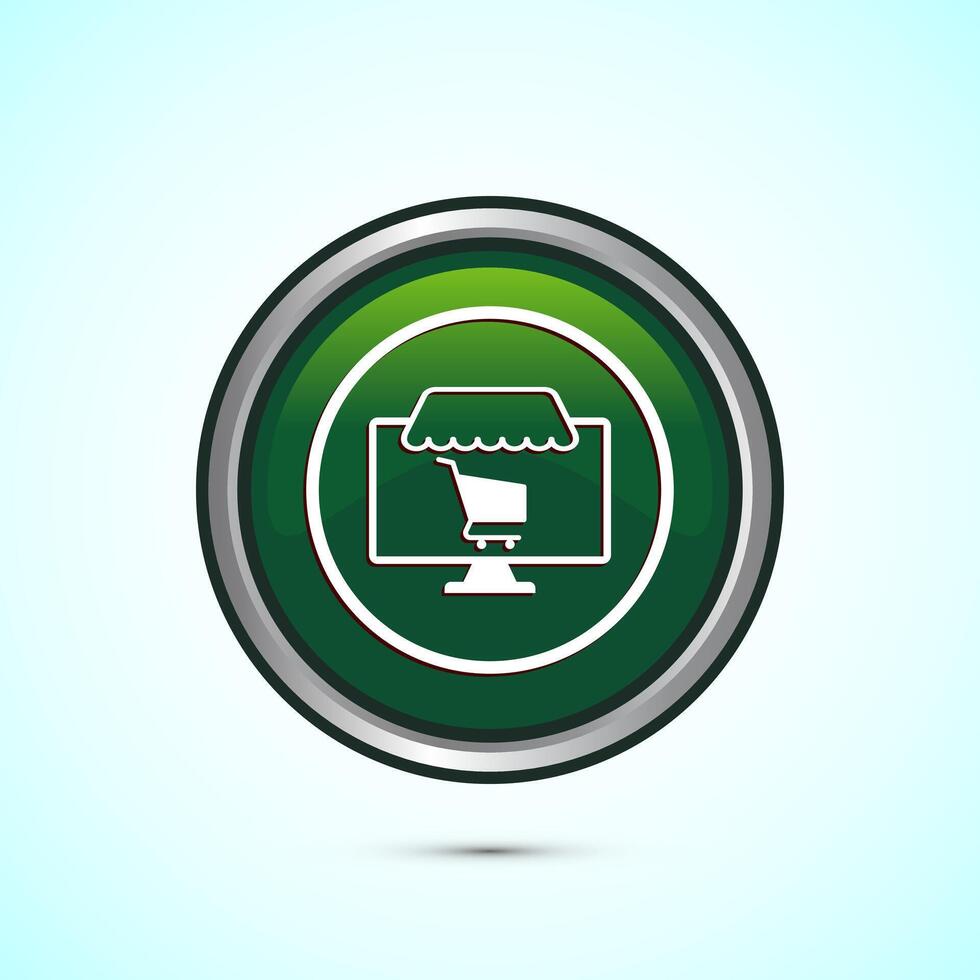 Online shopping icon design illustration. Shopping symbol for apps and websites. Green color round button design vector