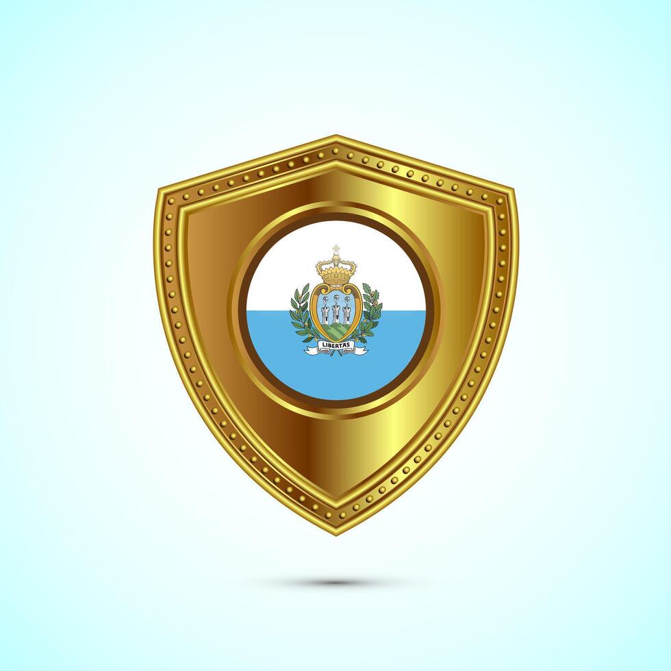 Rounded flag of San Marino with glossy gold shield vector