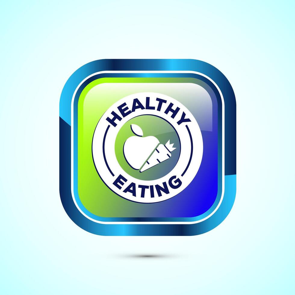 Healthy eating icon design illustration. Healthy food sign symbol. Glossy square button design vector