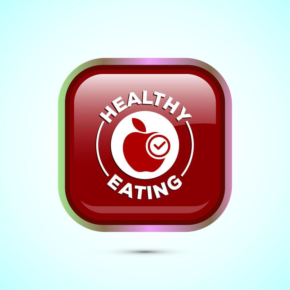 Healthy eating icon design illustration. Healthy food sign symbol. Red color square button design vector