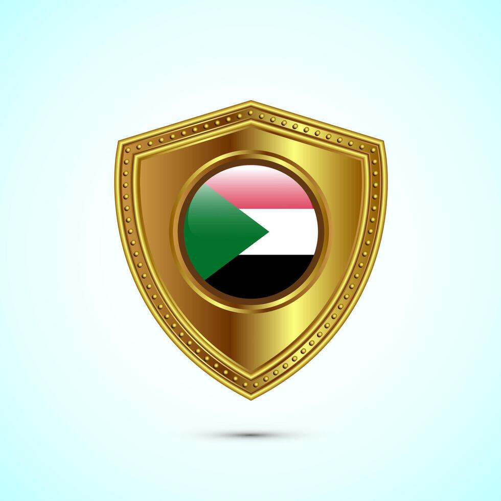 Rounded flag of Sudan with glossy gold shield vector