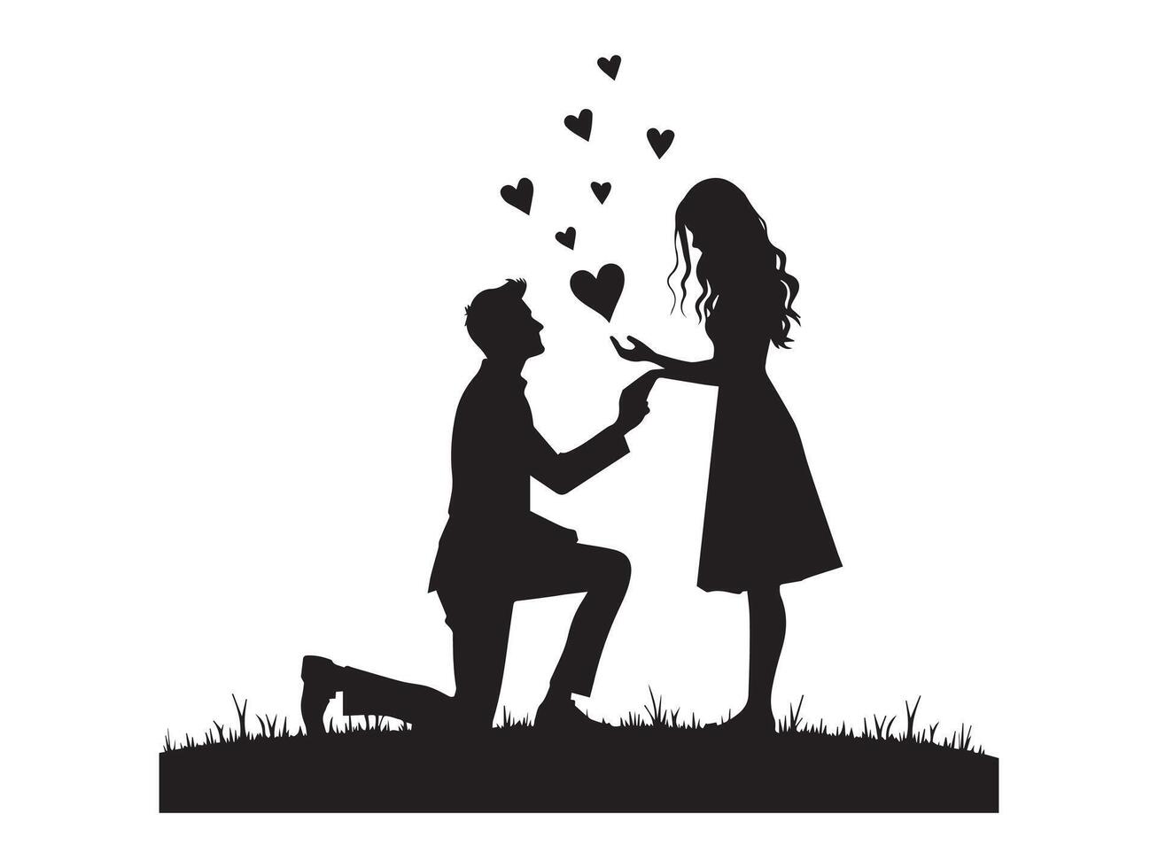 Romantic Silhouette of a Man Proposing to a Woman. vector