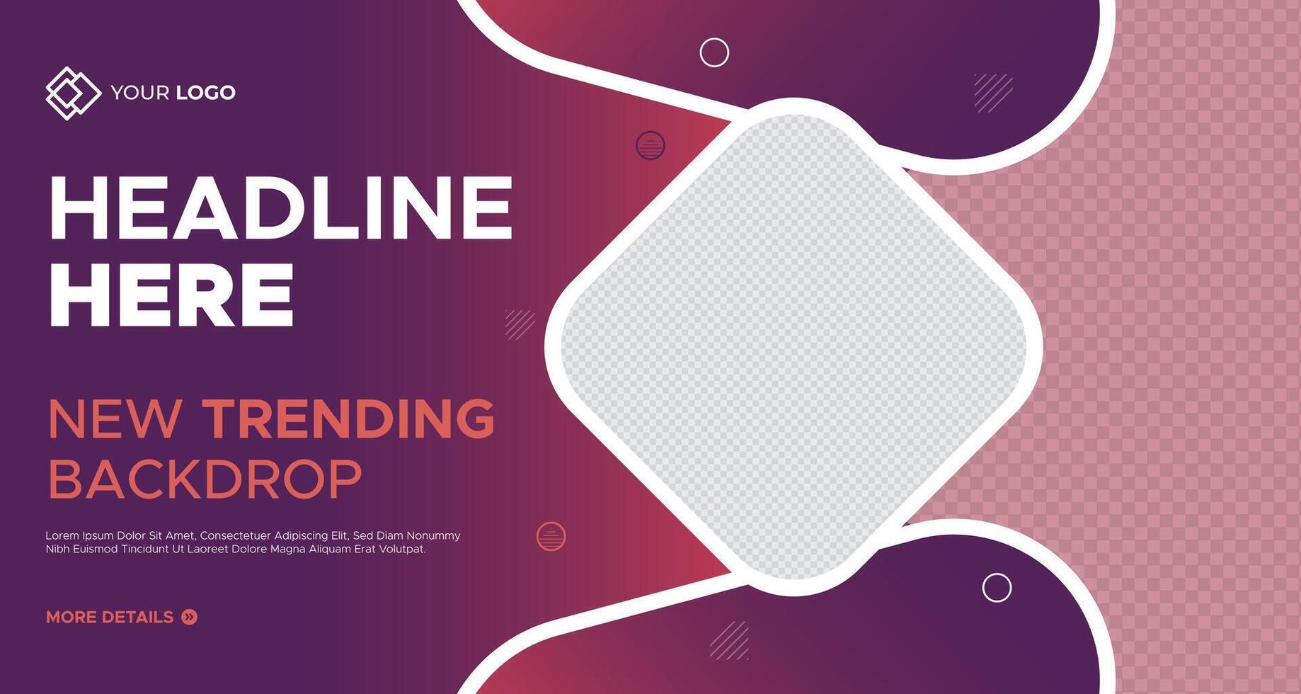 Trendy pink business banner template with geometric square design and customizable text areas, perfect for marketing, advertisements, and creative branding projects vector