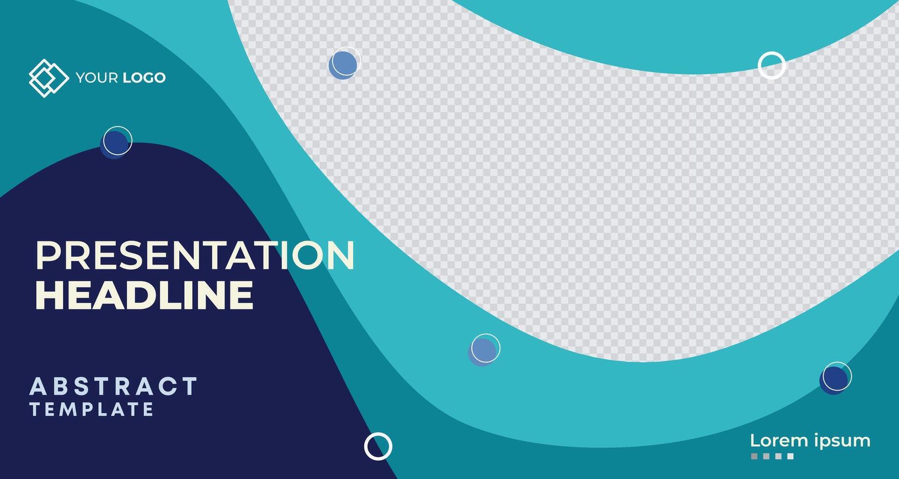 Creative blue and teal business presentation template with fluid wave patterns and customizable text areas, perfect for marketing, branding, and professional projects vector