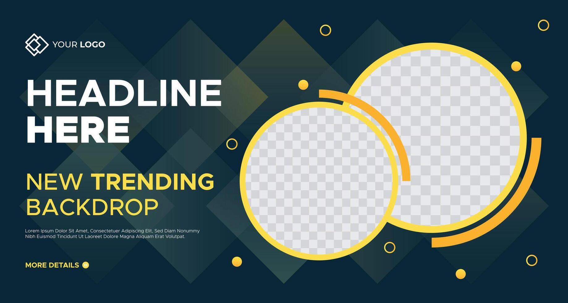 Elegant dark green business banner with gold circular accents and geometric patterns, customizable placeholders, perfect for luxury branding and marketing projects vector