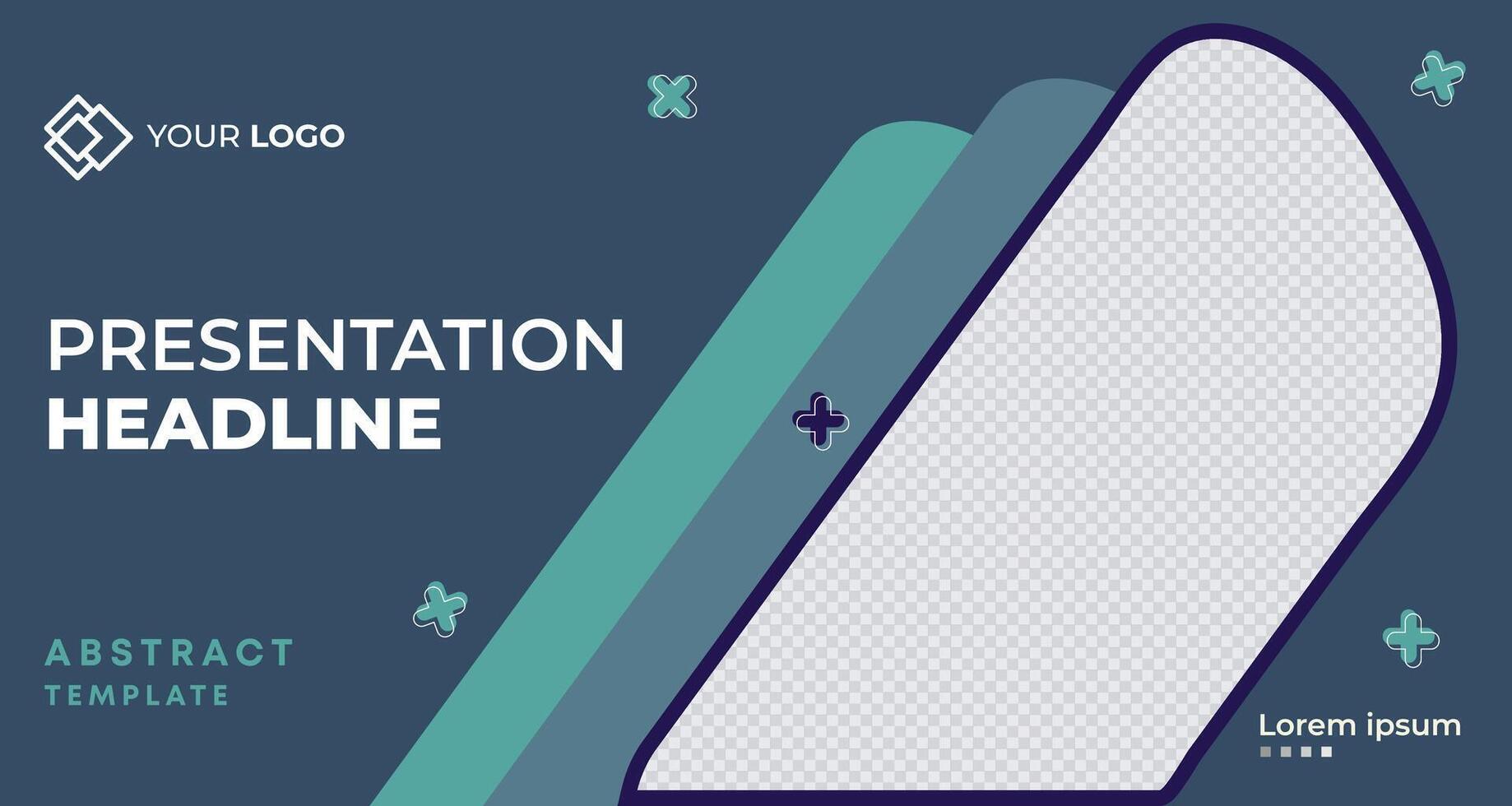 Modern teal and white business presentation banner with geometric shapes and customizable text sections, ideal for professional branding and advertising campaigns vector
