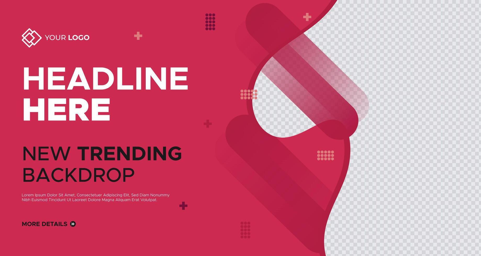 Minimalist pink business banner template with geometric patterns and customizable text sections, ideal for advertising, branding, and social media marketing campaigns vector