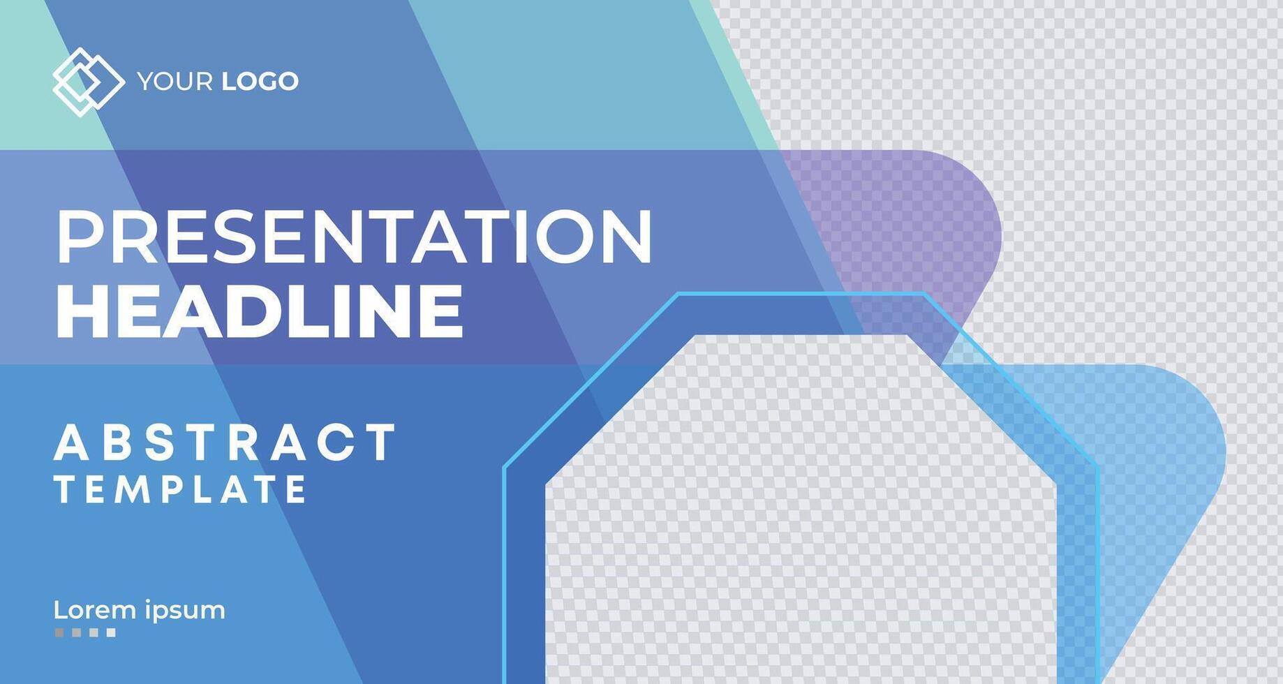 Abstract business presentation banner with shades of blue and purple geometric shapes, customizable text areas, and a sleek layout, perfect for branding and advertising vector