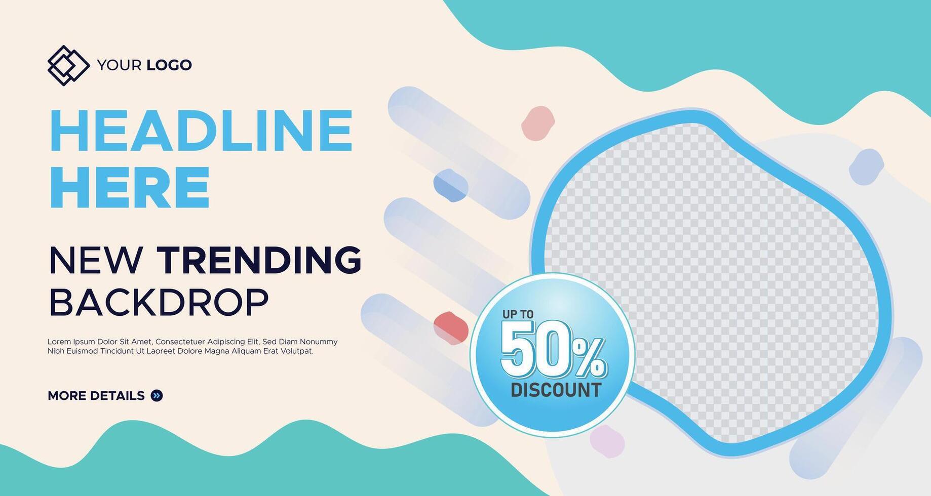 Minimalist business banner with light beige and teal geometric shapes, customizable placeholders, and text space, perfect for branding and social media marketing vector