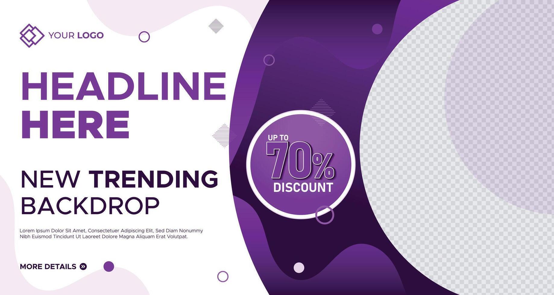 Bold purple business banner with circular patterns, customizable placeholders, and a stylish design, perfect for advertising, social media, and branding projects vector