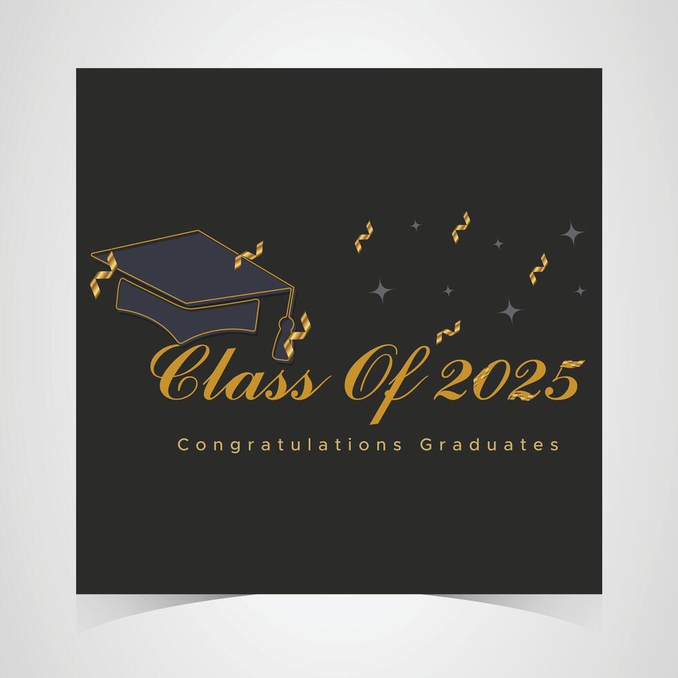 Elegant class of 2025 graduation design in black and gold, featuring confetti and a graduation cap to celebrate academic achievements and milestones in style vector