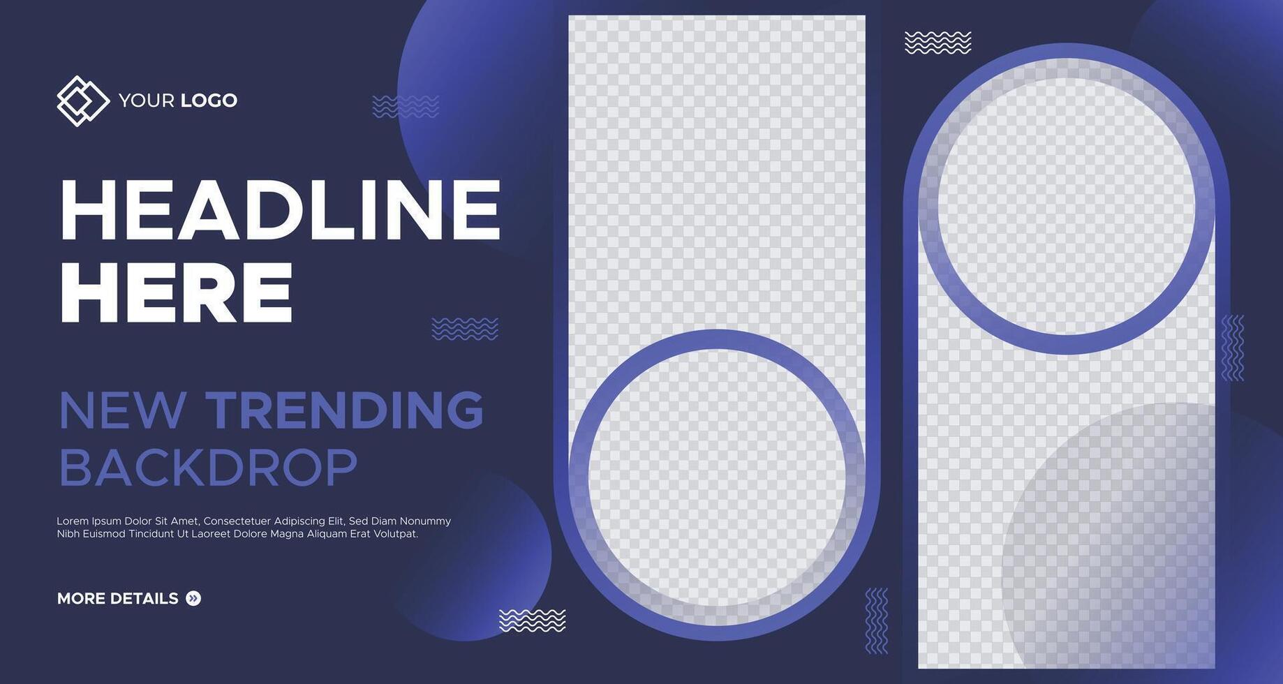 Elegant dark blue business banner with bold circular elements and customizable placeholders, ideal for modern advertising, branding, and professional corporate marketing vector