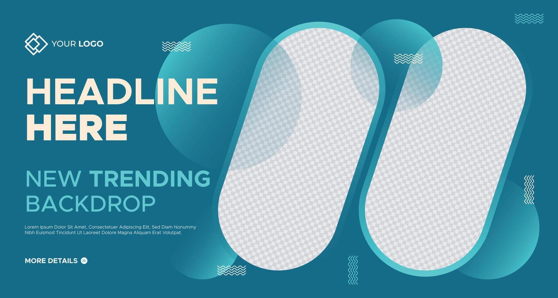 Clean blue and white business banner with fluid geometric shapes, customizable placeholders, and a minimalist design, perfect for branding, marketing, and professional use vector