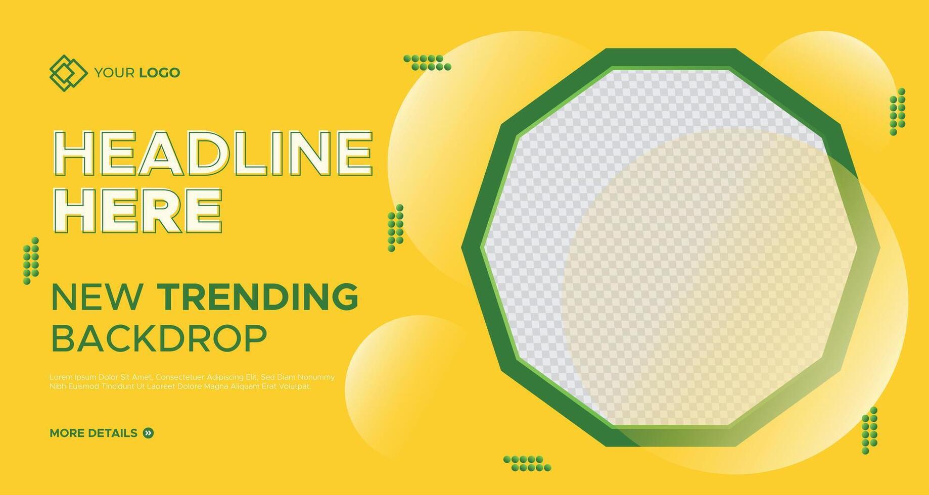 Minimalist yellow business banner with geometric hexagonal shapes and customizable text areas, perfect for professional branding, marketing, and advertising purposes vector