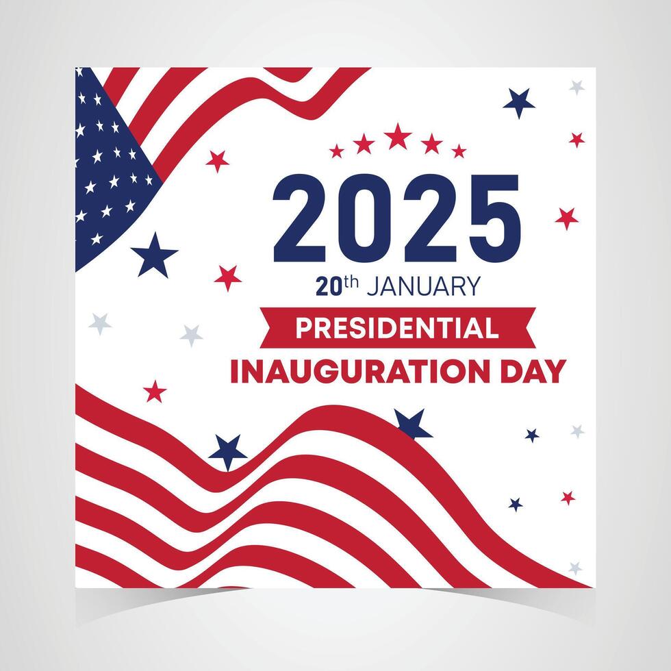 Patriotic presidential inauguration day background with vibrant red and white stripes, blue stars, and 2025 typography, perfect for political and event graphics vector