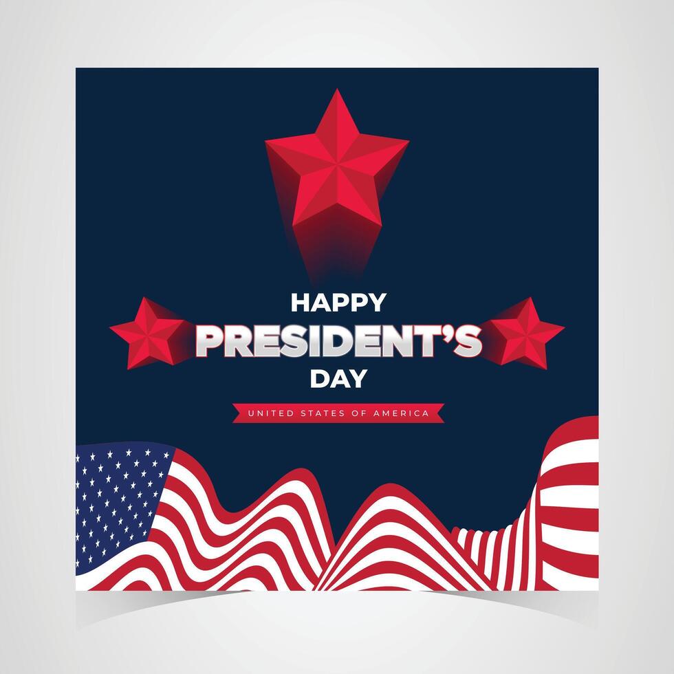 Presidents day banner featuring a bold red star, decorative wave patterns, and a dark blue background for a patriotic holiday vector