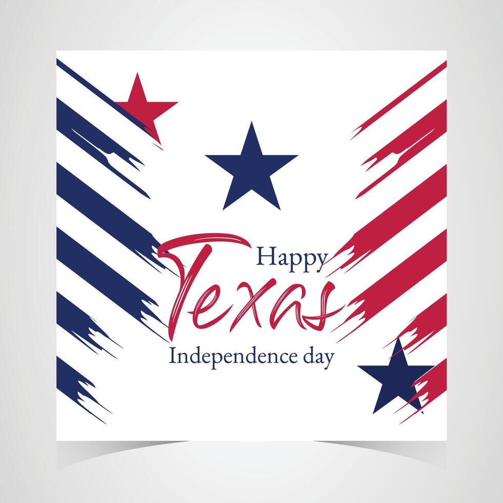 Texas Independence Day banner with bold red and white curves, blue background, and state silhouette featuring scattered stars in a patriotic theme vector