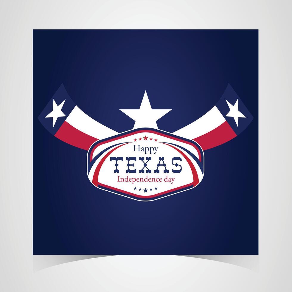 Texas Independence Day badge with red, white, and blue star-themed design featuring bold stripes and text in a circular emblem on a dark blue background vector