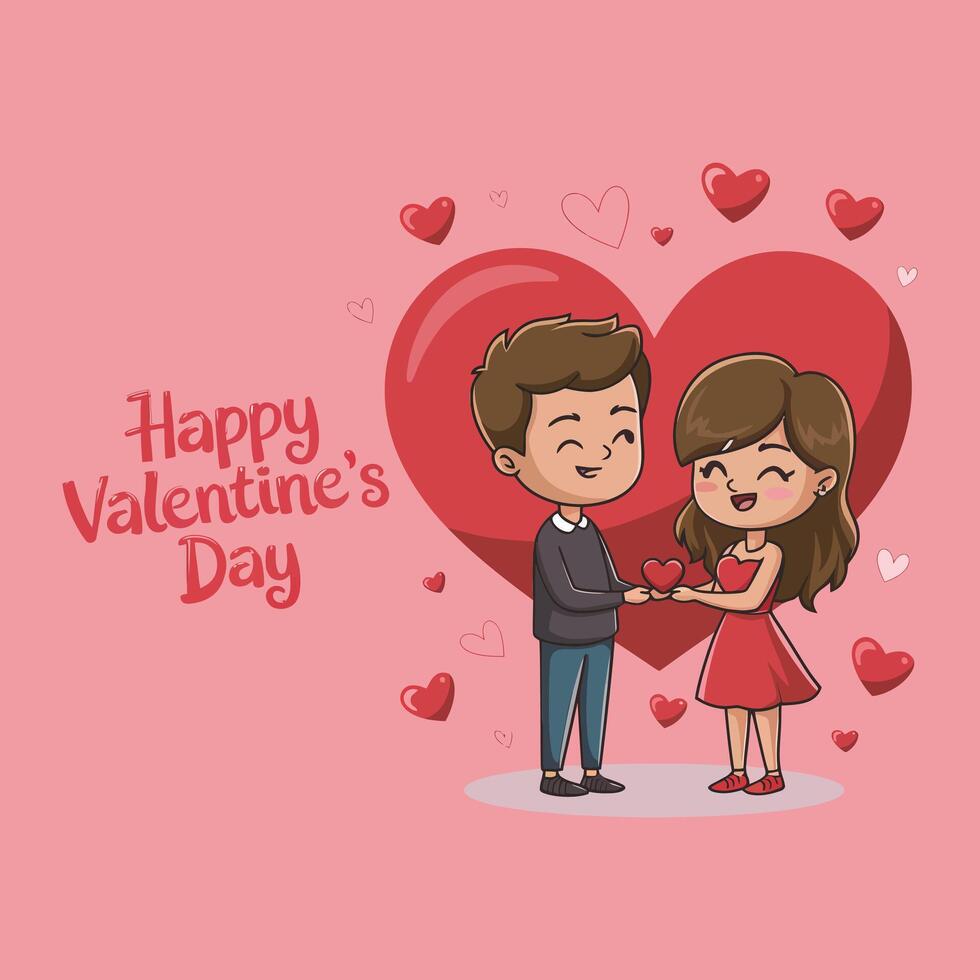 Heartfelt Exchange Valentine's Day Couple with Red Heart vector