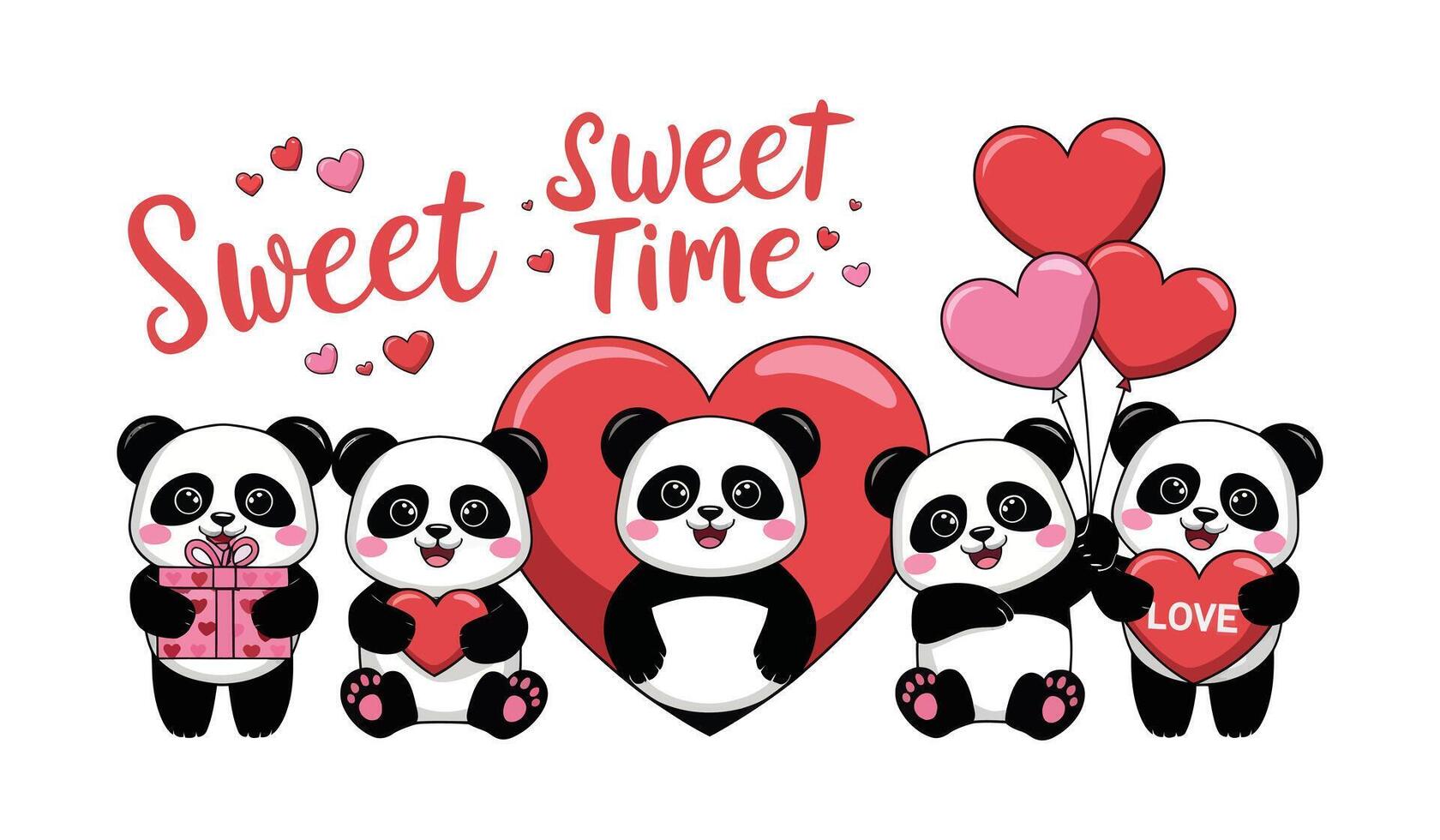 Sweet Time with Pandas Adorable Clipart for Valentine's Day Love and Affection vector