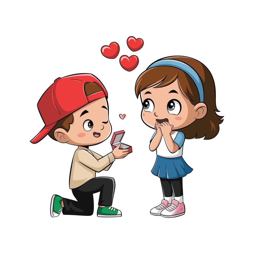 Sweet Proposal Romantic Cartoon Scene of Young Love vector
