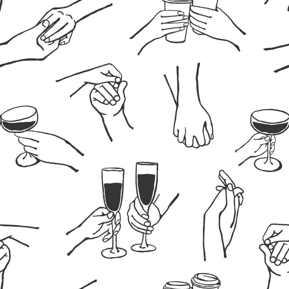 Hand drawn different couple hands seamless pattern. Simple design for holidays, romantic Valentines Day, wrapping paper, gift paper vector