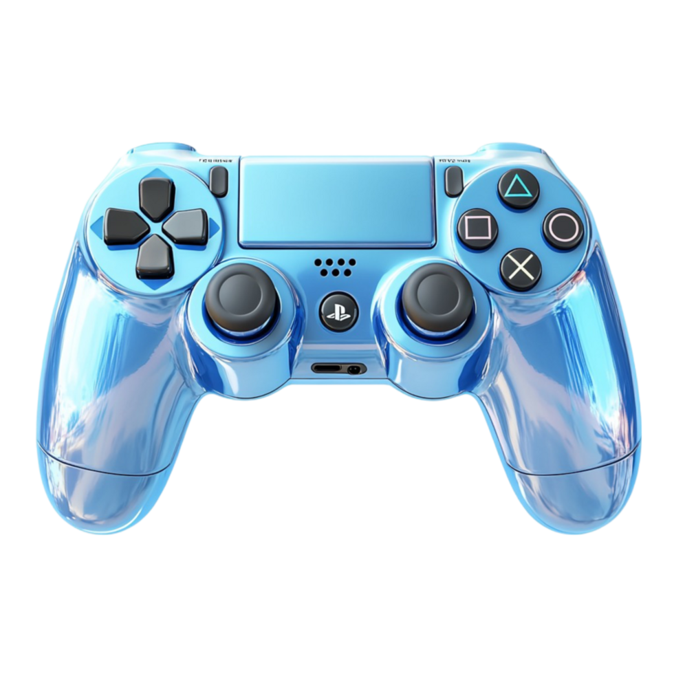 Blue PlayStation 4 Controller with Gold Buttons Isolated on Transparent Background png