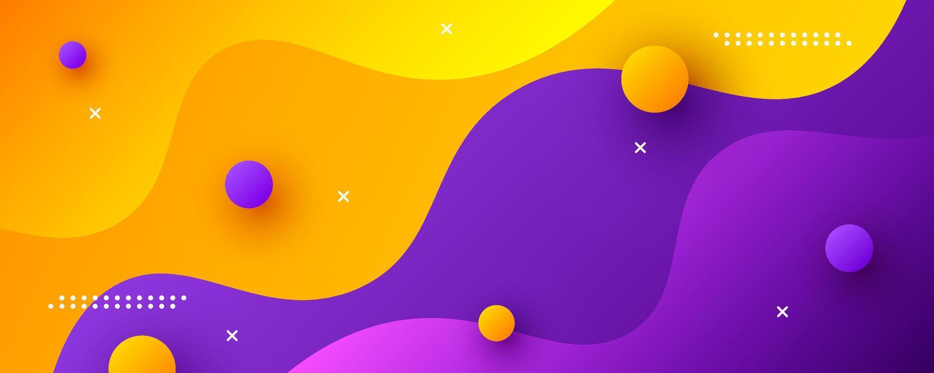 3D yellow purple abstract background overlap layer on bright space with flowing waves decoration. Modern graphic design element cutout style concept for web banner, art, flyer, card or brochure cover vector