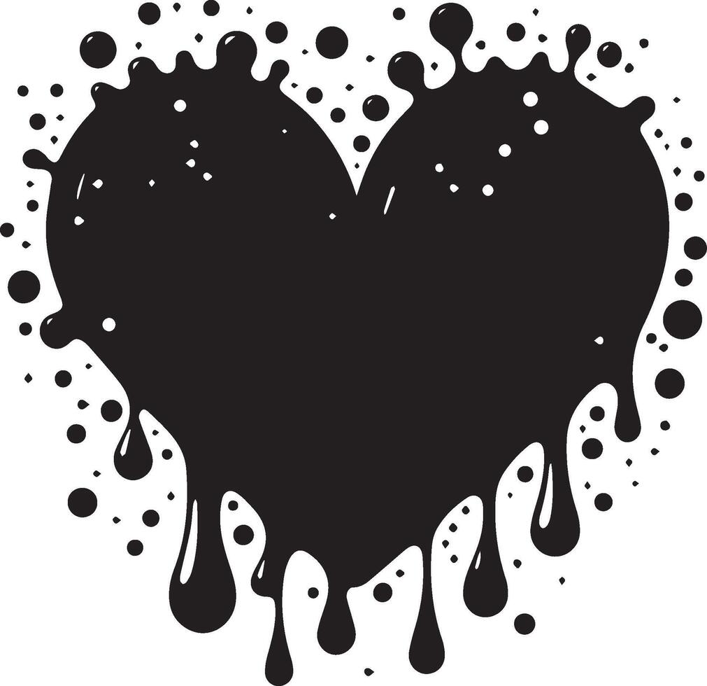 a black silhouette of a heart and multiple droplets of different sizes and shapes vector