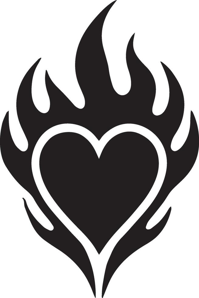 a black and white illustration of a heart with a flame vector