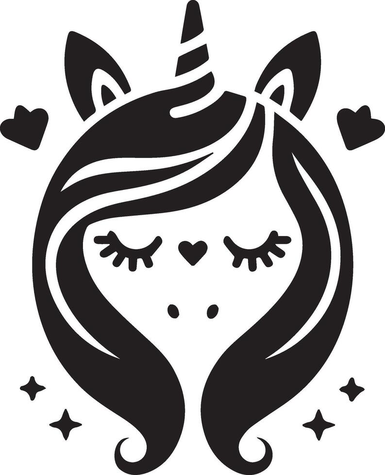 black and white unicorn head design, stylized illustration of a unicorn face vector
