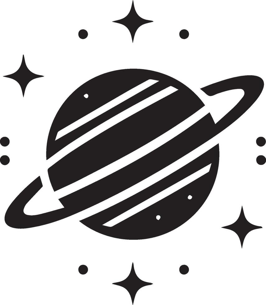 a black and white illustration of a planet with a ring around it vector