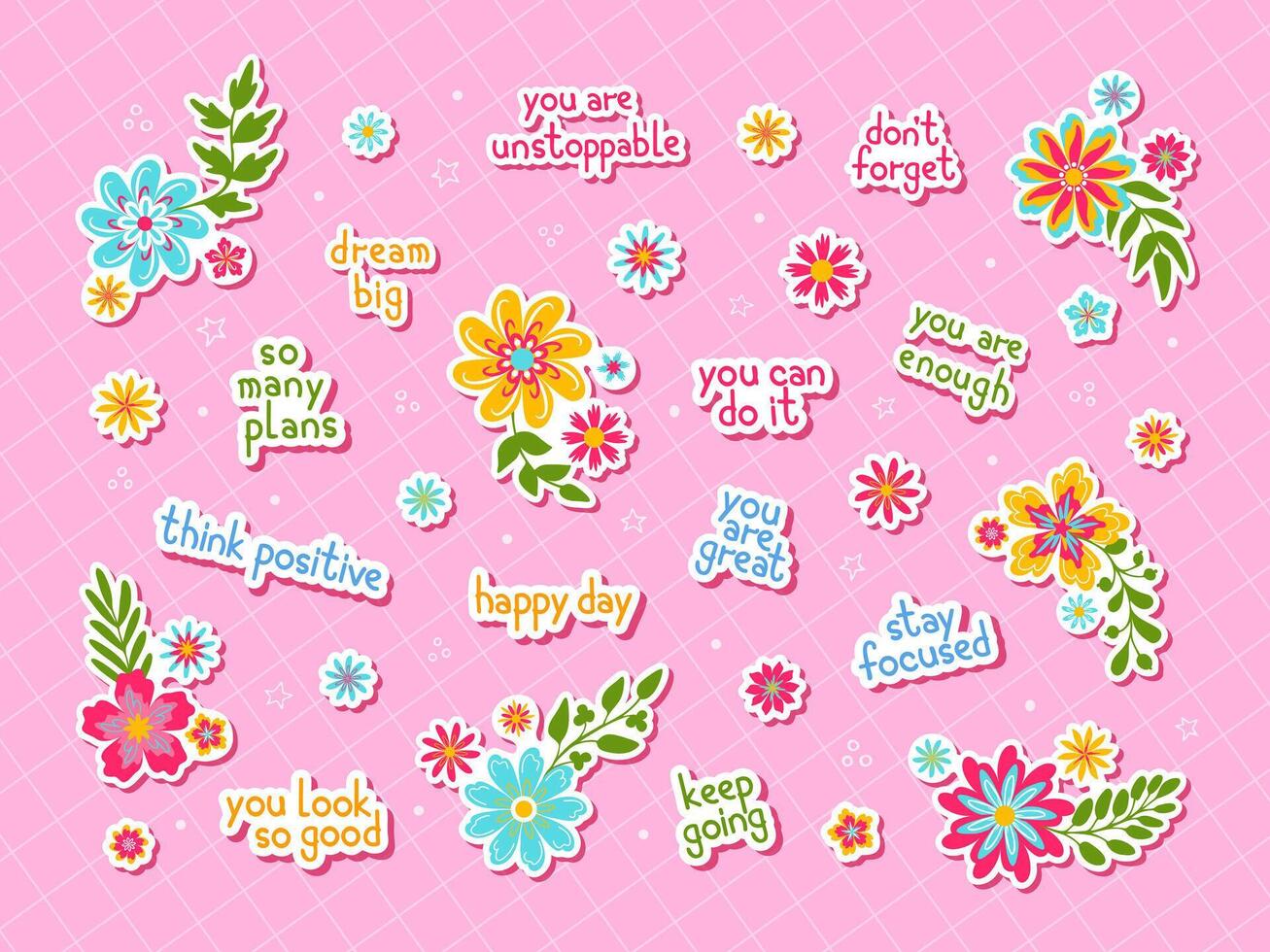 Floral motivation, romantic reminder stickers vector