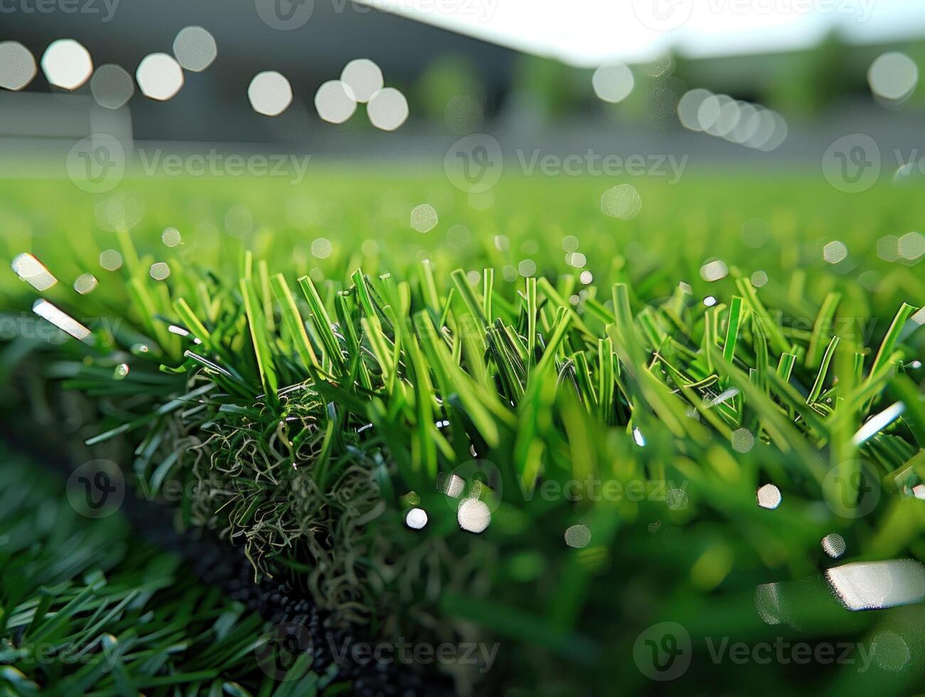 Close-up image of artificial grass blades, showing texture and detail photo