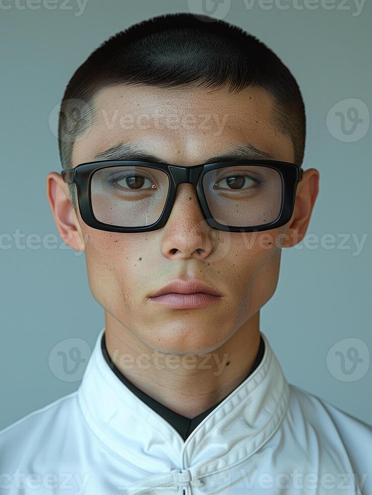 A close-up portrait of a young man photo