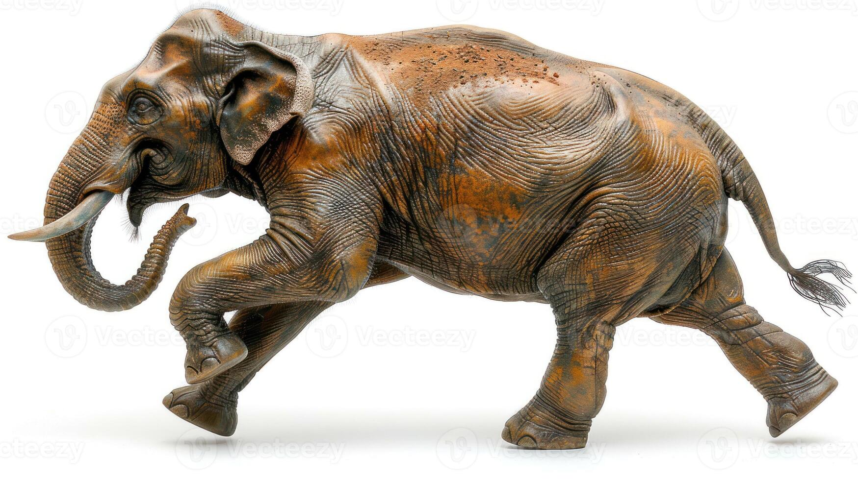 Asian elephant charges ahead with raised trunk and swishing tail photo