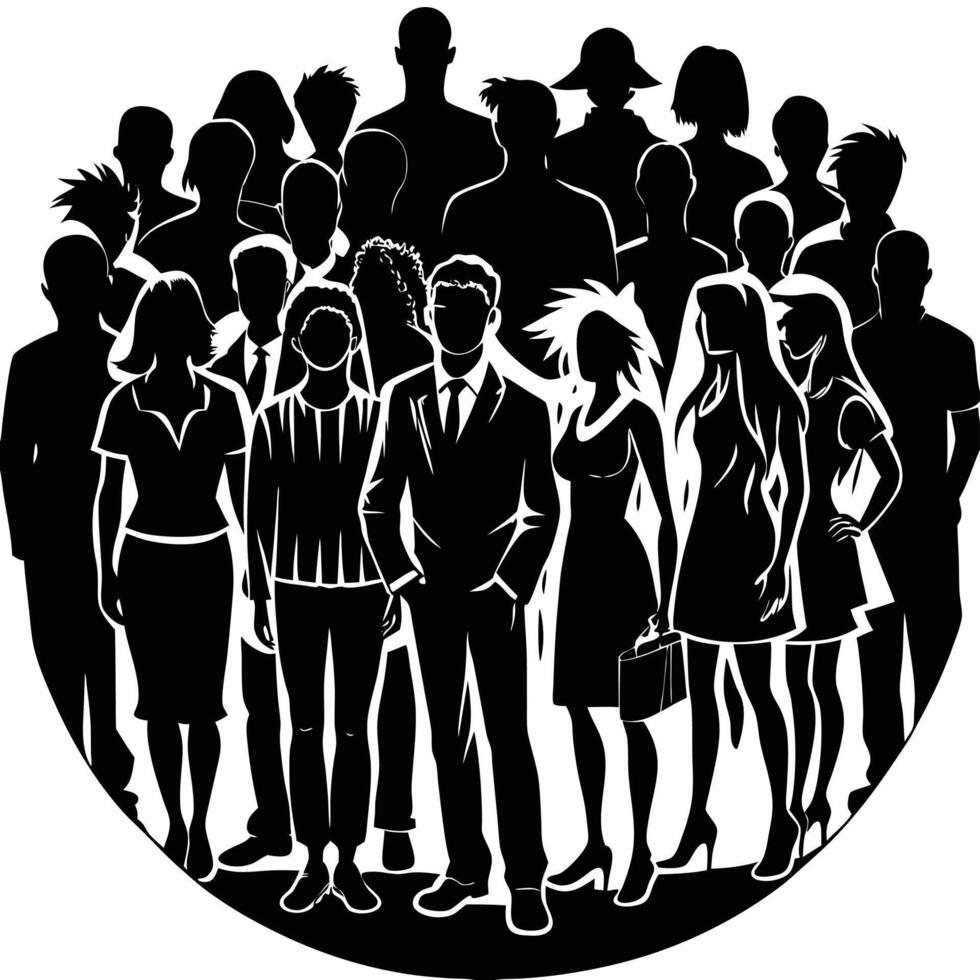 A group of people in silhouette in a circle vector