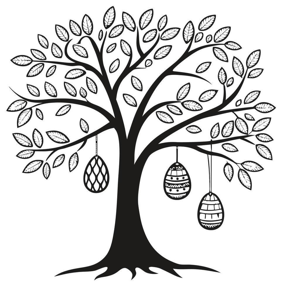 Easter tree with eggs and leaves illustration vector