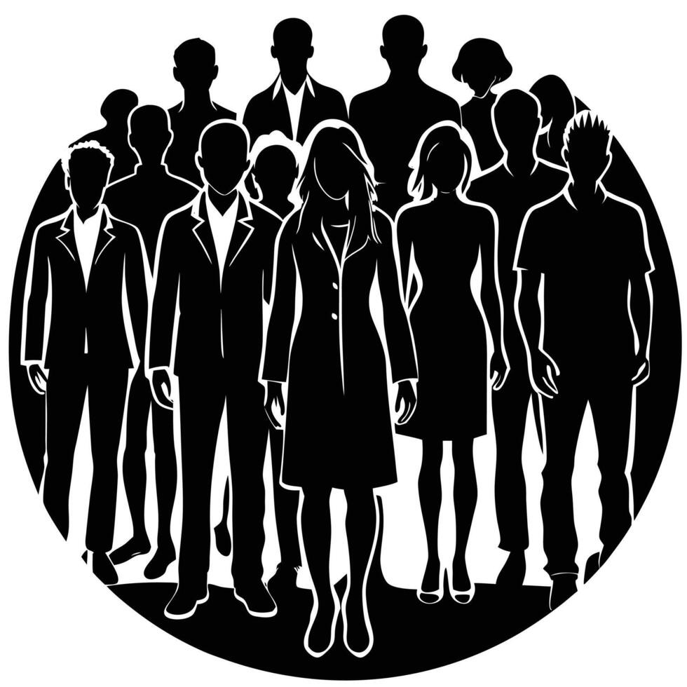 Silhouette of a group of people in a circle vector