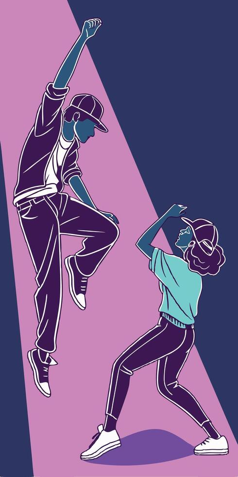 Two people dancing in the street, one is wearing a hat and the other is wearing a hat vector