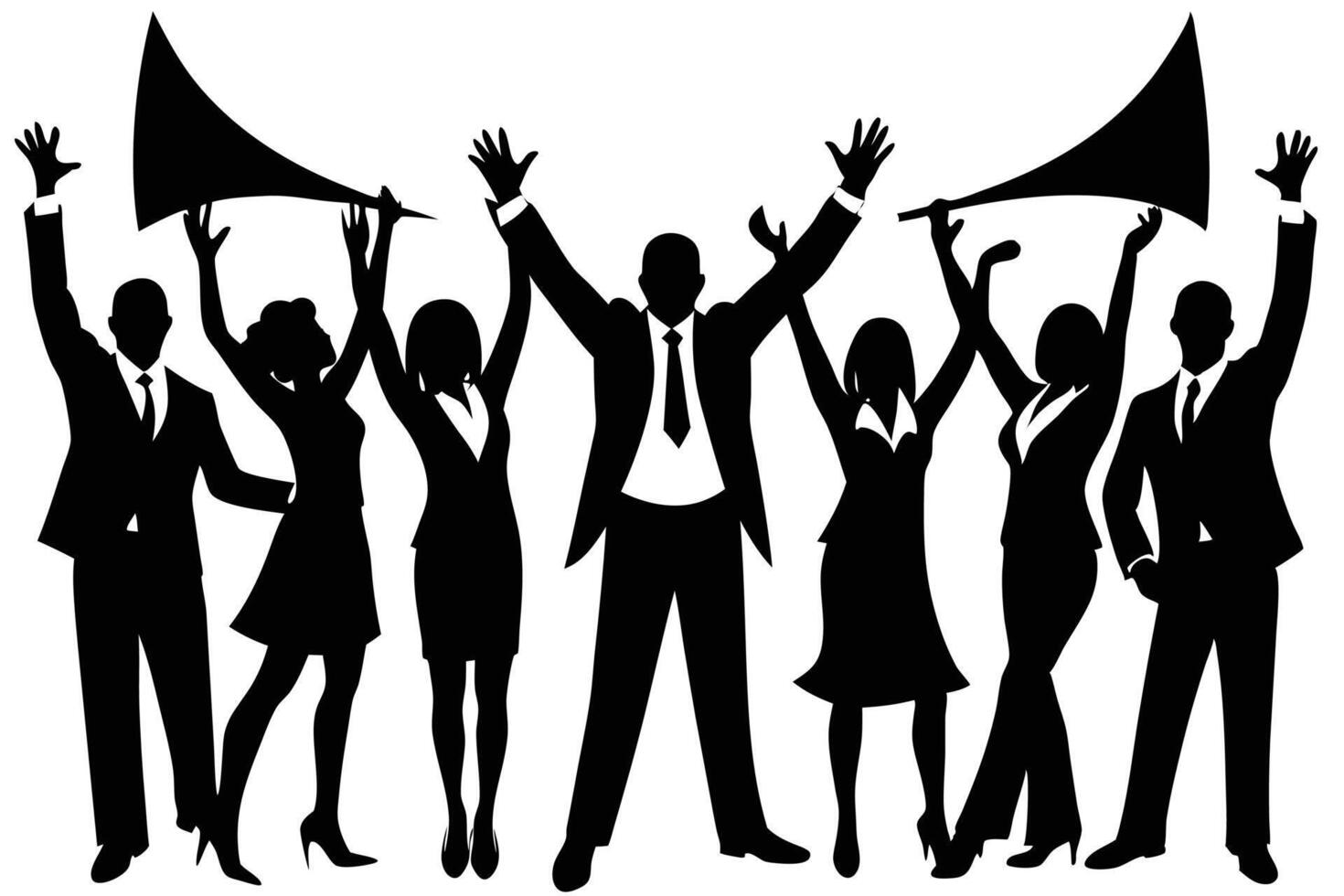 Silhouettes of business people with megaphones vector