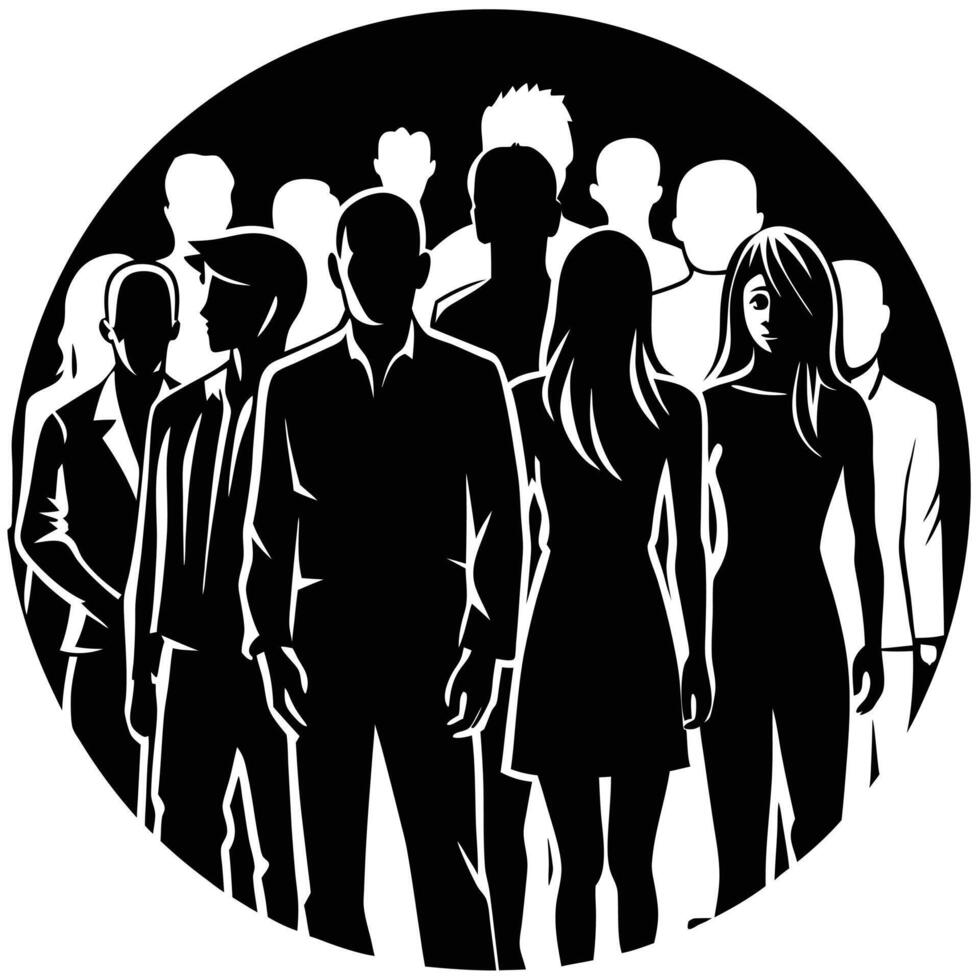 A group of people in silhouette in a circle vector