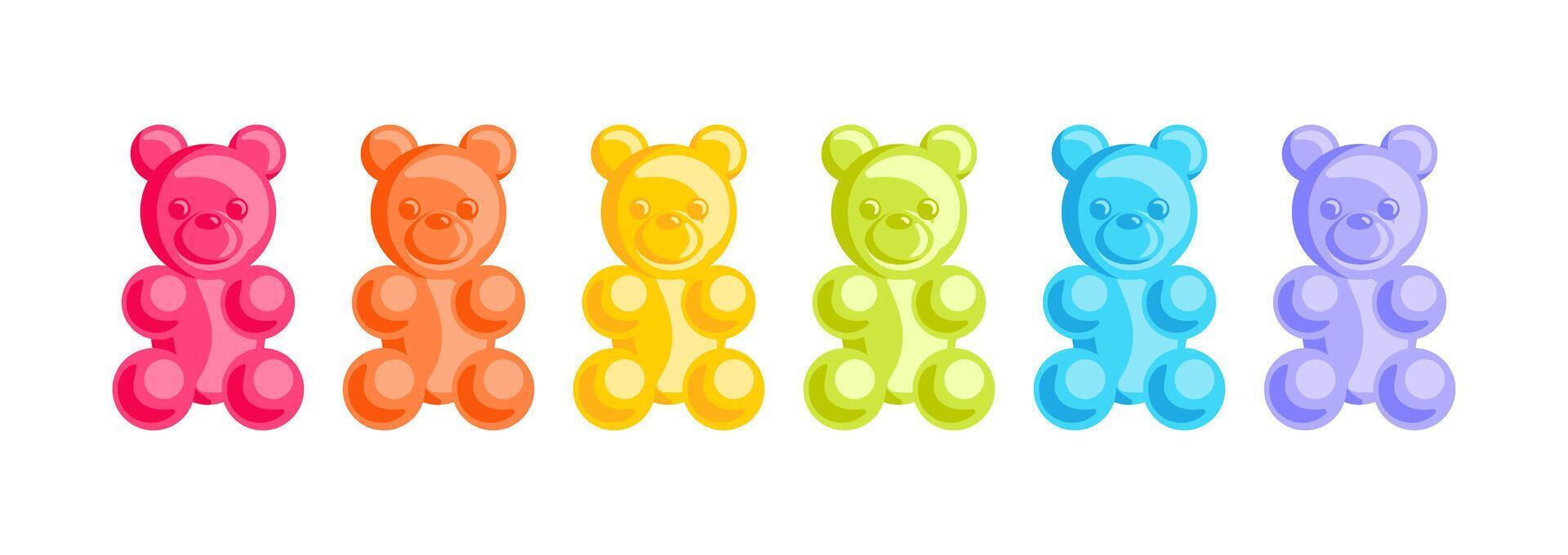 Gummy bears, shaped like adorable animals. These vibrant gelatin candies burst, fruity and berry flavors, offering a delightful selection of classic sugary treats. illustration included. vector