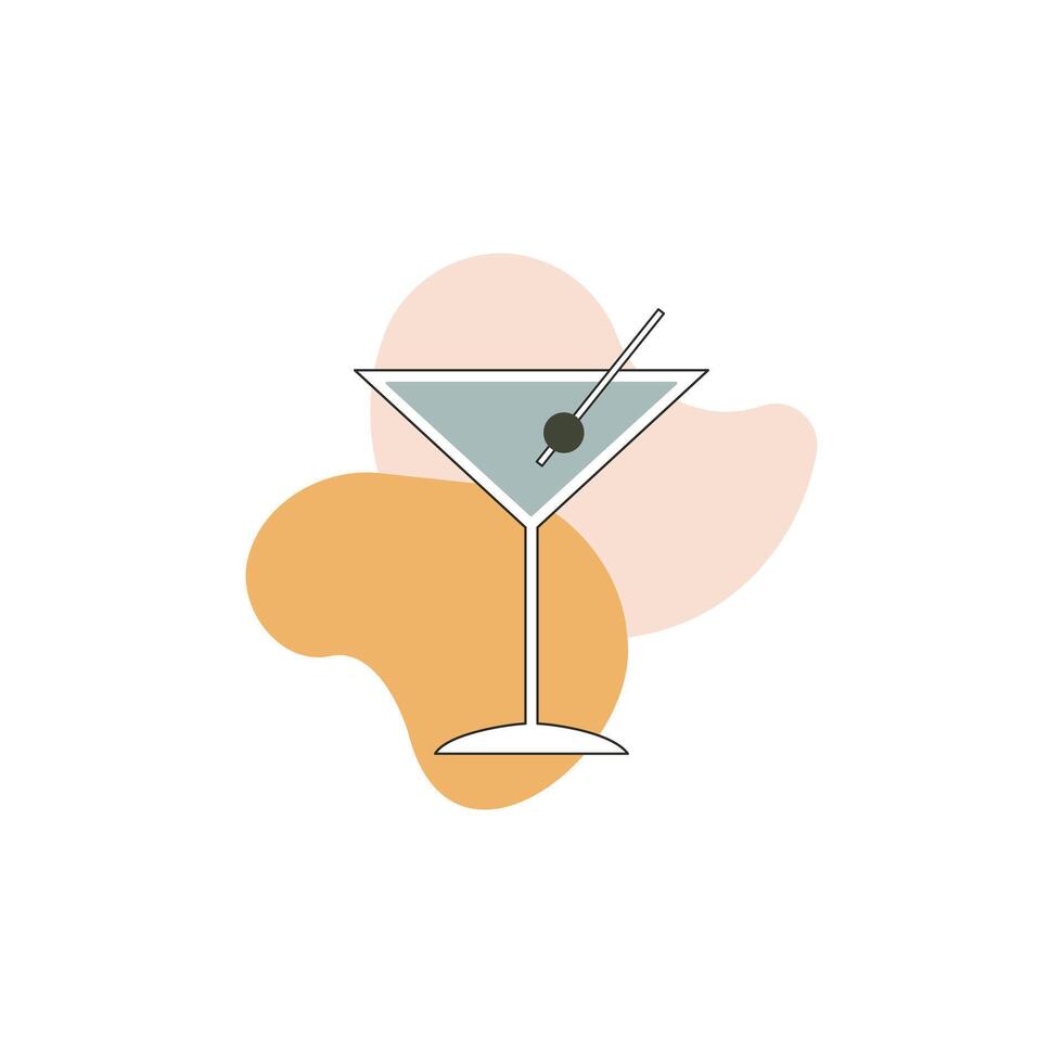 Minimalistic martini glass with olive on abstract background vector